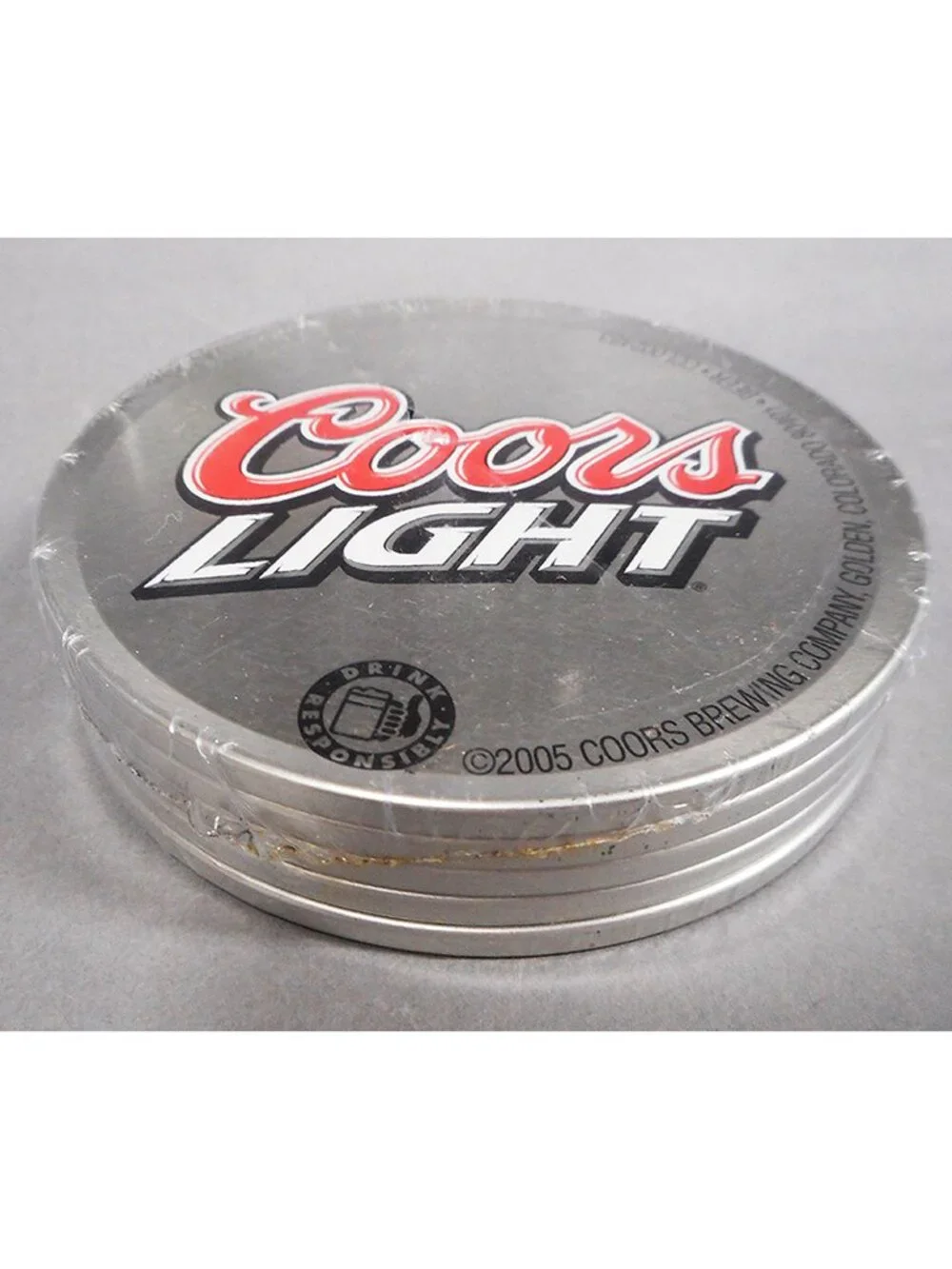 Set of 5 Genuine COORS LIGHT Coasters w/ sSteel & Cork - New - Golden, Colorado